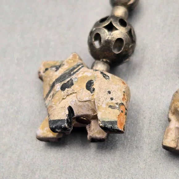 VTG Elephant Dangle Earrings 2.25" Carved Wood & Antique-Style Silver Beads - Picture 4 of 11